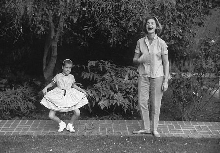 Lauren Bacall with Daughter Leslie Bogart at home in Beverly Hills CA. 1958