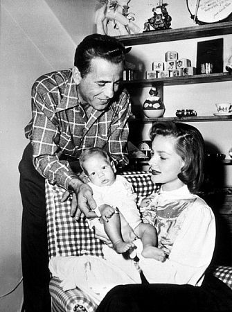 Humphrey Bogart, Lauren Bacall, and their son, Stephen, at home, 1949.