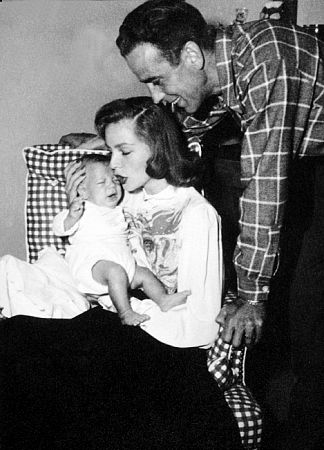 Humphrey Bogart, Lauren Bacall, and their son, Stephen, at home, 1949.