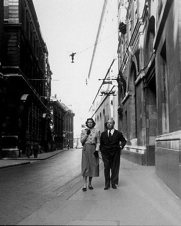 Alfred Hitchcock with Ingrid Bergman in London, c. 1949.