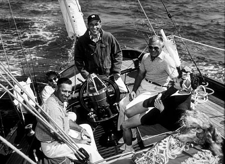 Humphrey Bogart with his friends on his yacht, 