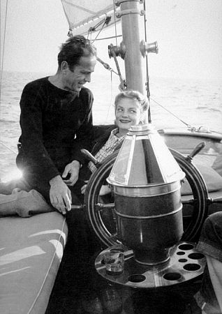 Humphrey Bogart and Lauren Bacall on their yacht, 