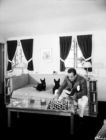 With his dogs at home, 1944.