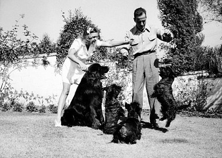Humphrey Bogart and his third wife, Mayo Methot, with their dogs at home, 1944 Warner Bros.
