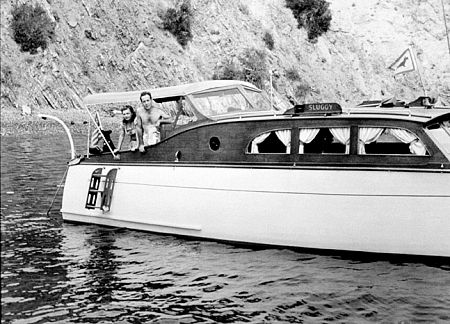 Humphrey Bogart and his third wife, Mayo Methot, on his boat, 