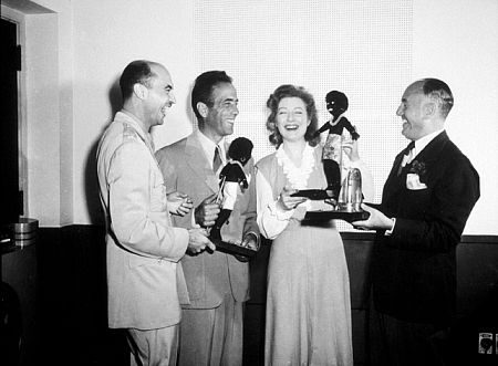 Humphrey Bogart, Greer Garson, and Jack Warner at NBC Radio, circa 1940.