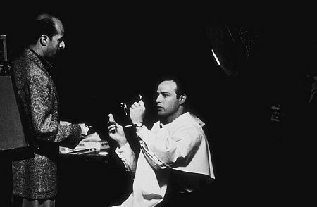 Marlon Brando backstage with Sidney Skolsky before his show