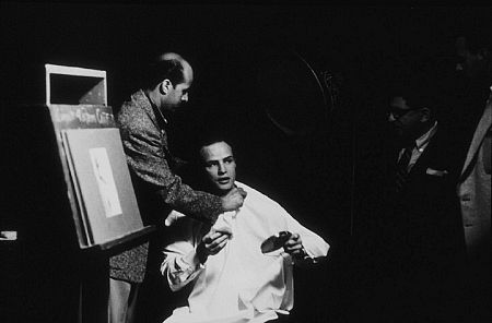 Marlon Brando backstage during make-up for the Sidney Skolsky show, filmed at ABC studios