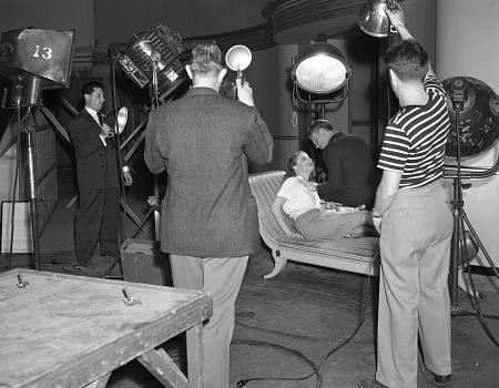 George Hurrell (Lft.), Ann Sheridan, James Cagney, Will Connell (Rt.) at Hurrell's Beverly Hills Studio, c. 1938.