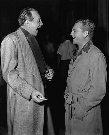 James Cagney, Raymond Massey on the set of 