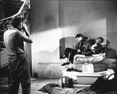 James Dean, Sal Mineo, and Director Nicholas Ray on the set of 
