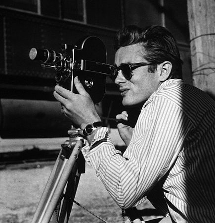 James Dean with his Bolex camera on location for 