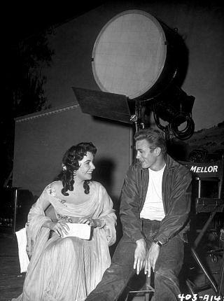 James Dean and Elizabeth Taylor behind the scenes of 