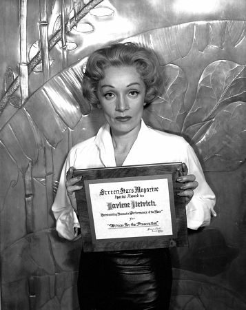 Marlene Dietrich receives an Outstanding Dramatic Performance of the Year award for 