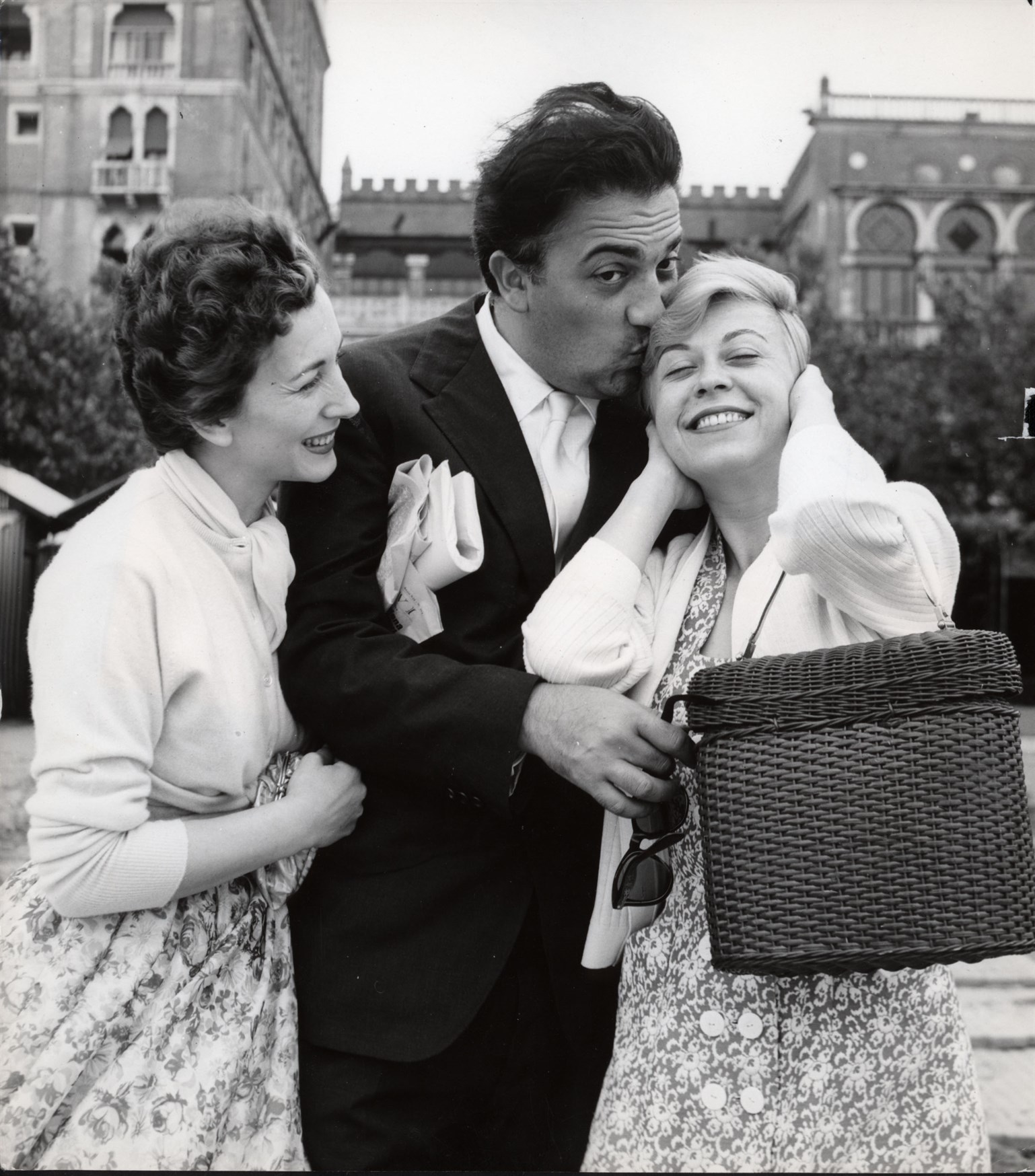 Federico Fellini, Valentina Cortese and Giulietta Masina