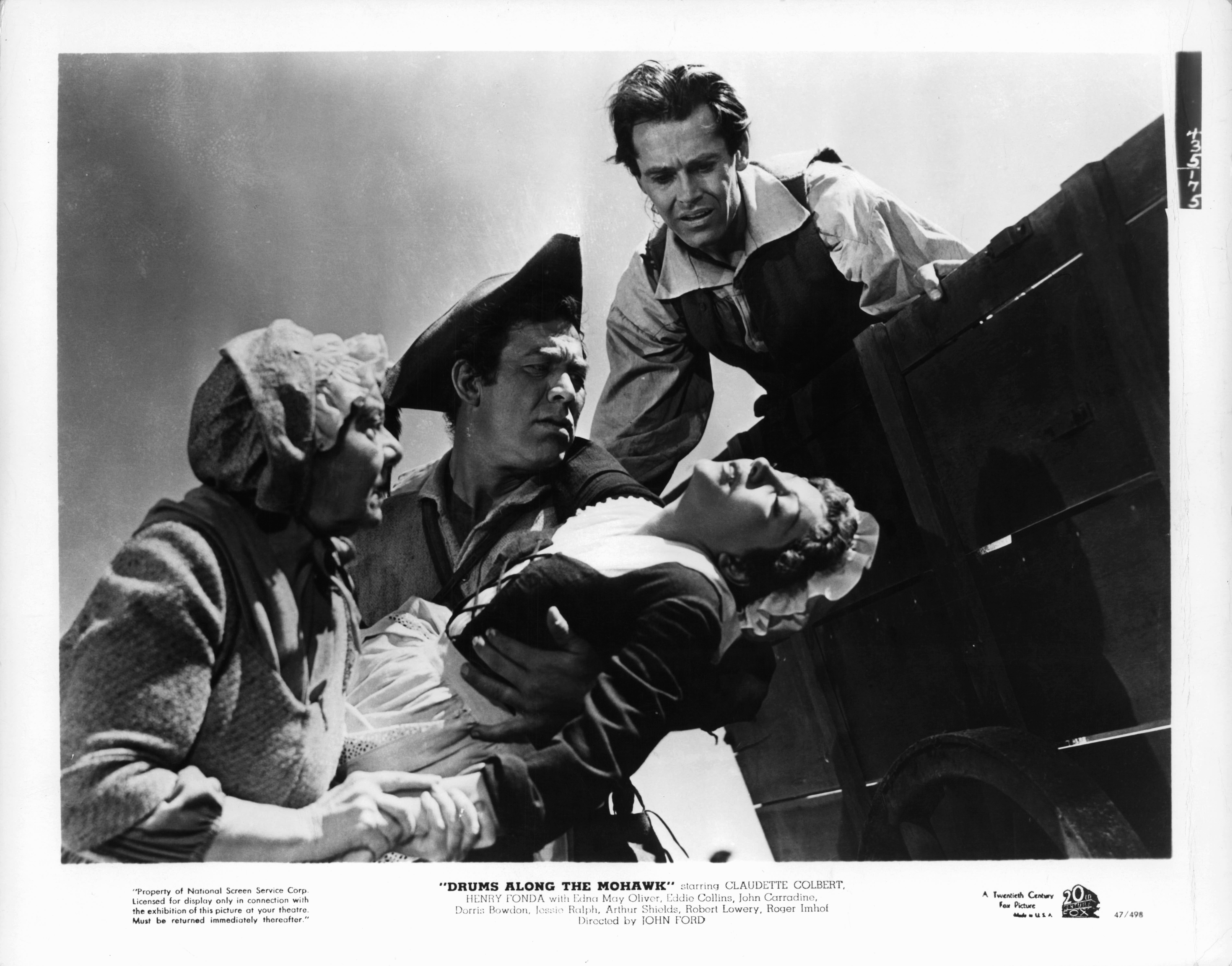 Still of Henry Fonda, Claudette Colbert and Arthur Shields in Drums Along the Mohawk (1939)