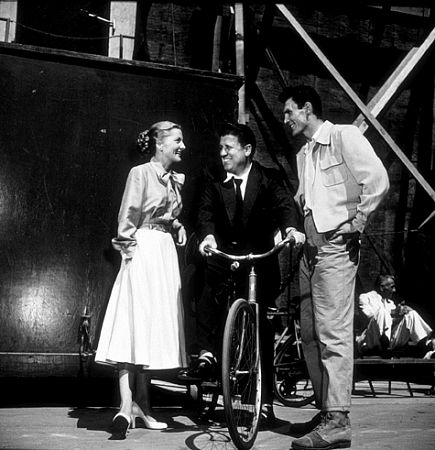 George Stevens with Joan Fontaine and Jack Palance, 1953.