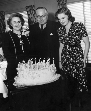 Judy Garland with mother Ethyl and L.B. Morgan c. 1943