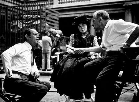 3604-145 Rex Harrison, Audrey Hepburn, George Cukor during production of 