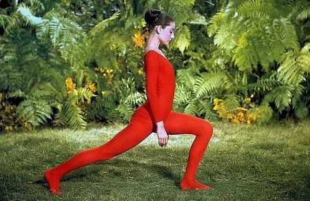 33-2273 Audrey Hepburn doing exercises on the MGM set of 