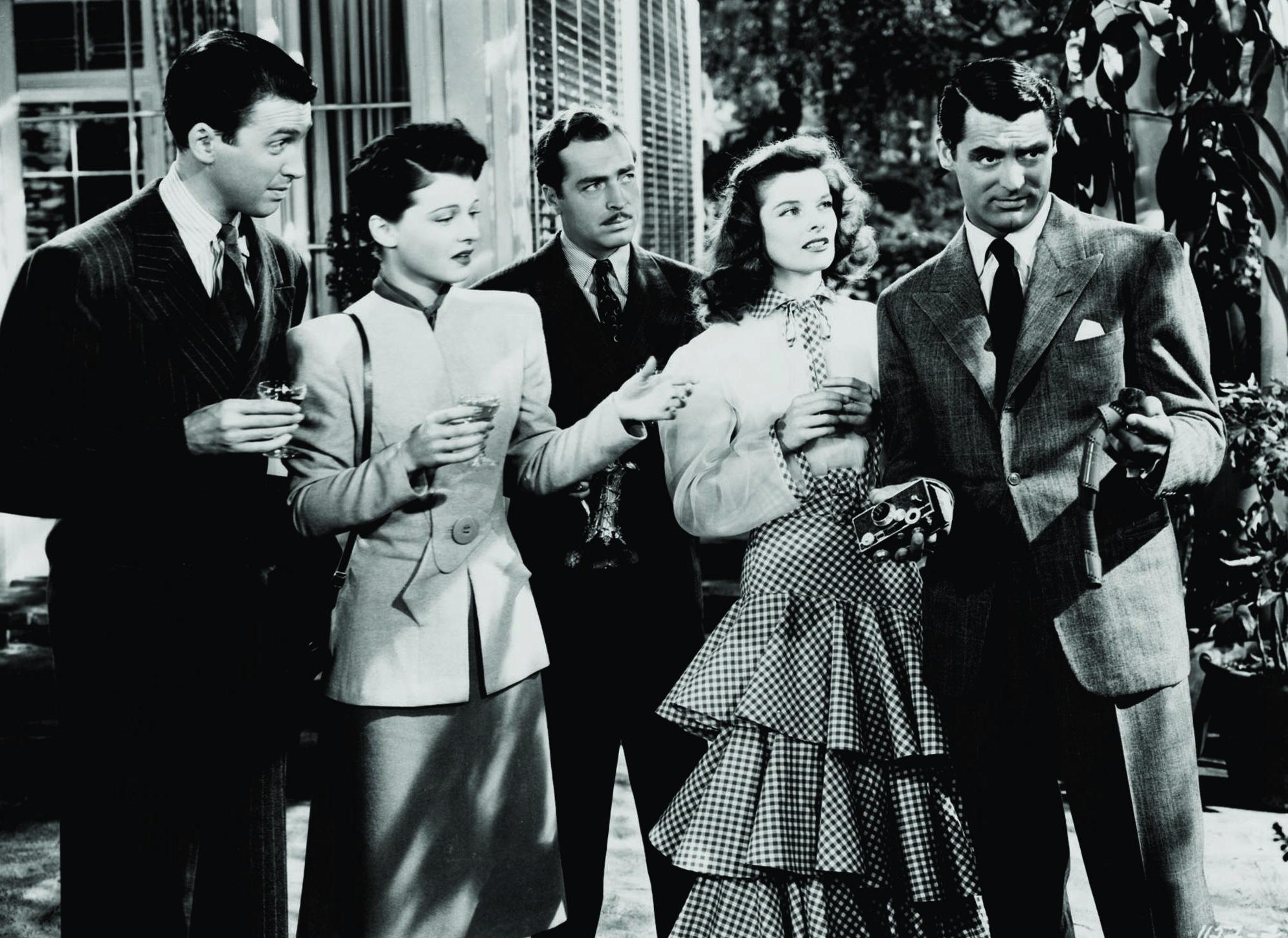 Still of Cary Grant, Katharine Hepburn, James Stewart, John Howard and Ruth Hussey in The Philadelphia Story (1940)