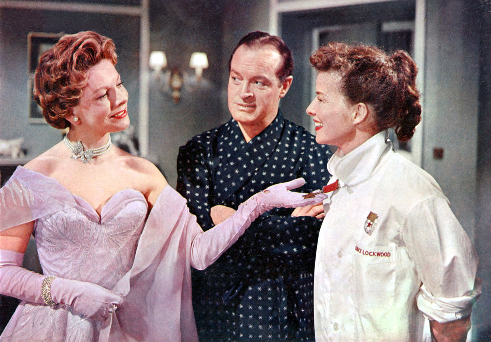 Still of Katharine Hepburn, Bob Hope and Noelle Middleton in The Iron Petticoat (1956)