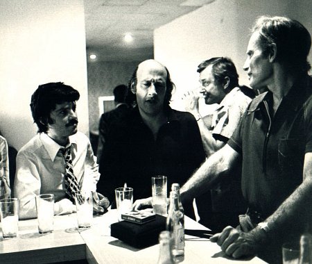 Ilya Salkind, Richard Lester, and Charlton Heston on the set of THE THREE MUSKETEERS (1973)