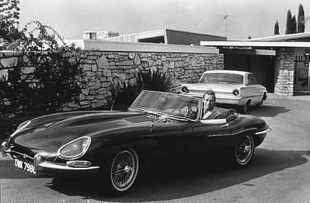 Charlton Heston in his 1967 E Type Jaguar C. 1967