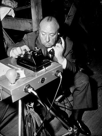 Alfred Hitchcock on teh set of 
