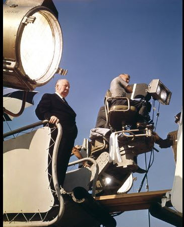 Alfred Hitchcock during filming of 