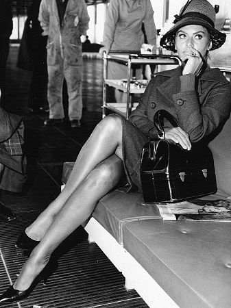 Sophia Loren waiting for a flight to Frankfurt Germany wher eshe will receive the 