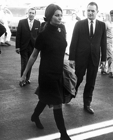 Sophia Loren arriving in New York for the National Association of Theater Owners Convention, 1966.