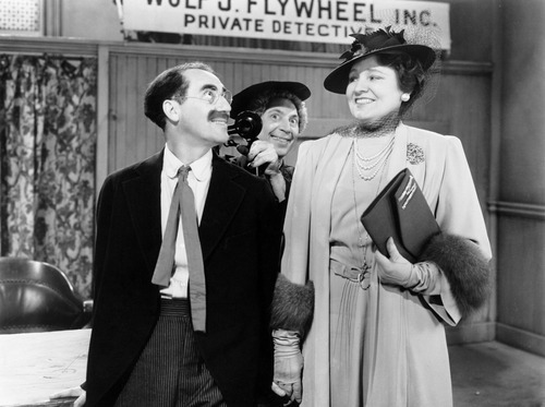 Still of Groucho Marx, Margaret Dumont and Harpo Marx in The Big Store (1941)