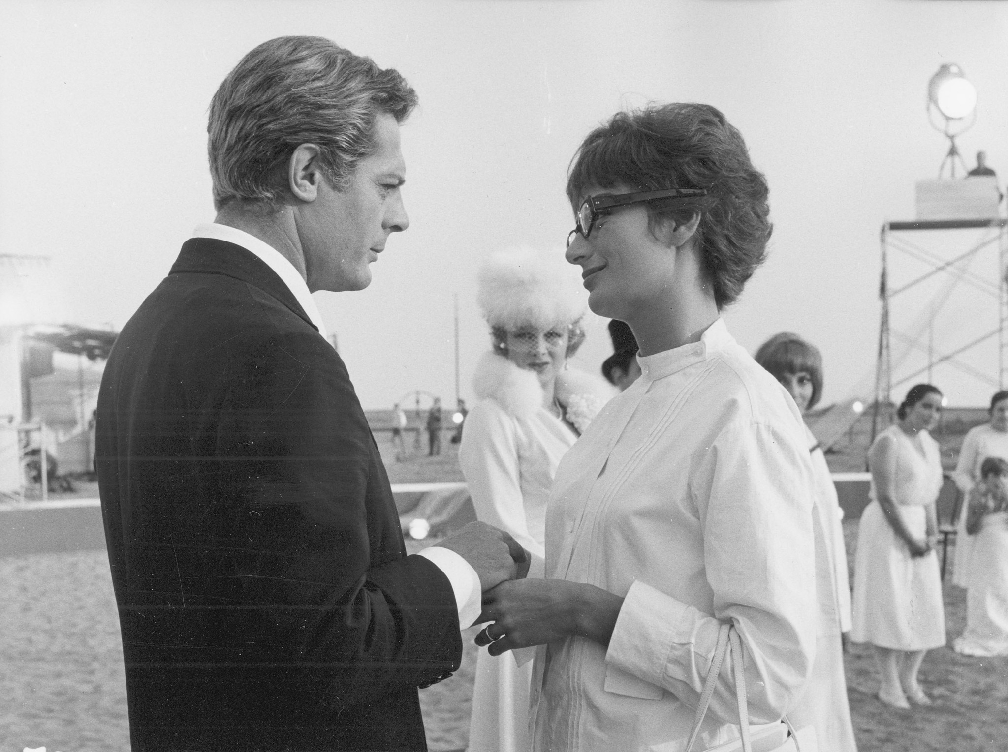 Still of Marcello Mastroianni and Anouk Aimée in 8½ (1963)