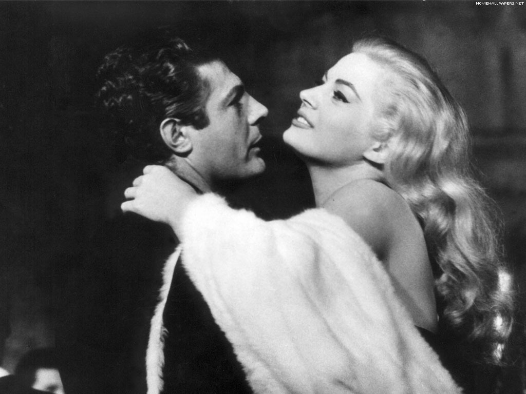 Still of Marcello Mastroianni and Anita Ekberg in La dolce vita (1960)