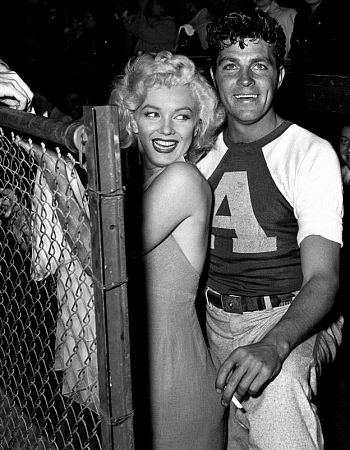 Marilyn Monroe & Dale Robertson at Hollywood Entertainers Baseball Game, c. 1952.