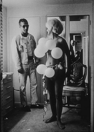 Paul Newman and Joanne Woodward in her dressing room during a break from filming 