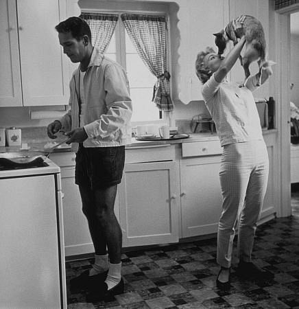 Paul Newman & Joanne Woodward at their home in Beverly Hills, CA,