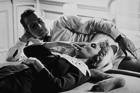 Paul Newman and Joanne Woodward during a break in filming 