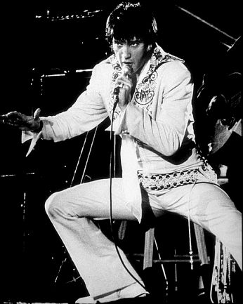 Elvis Presley performing at the Houston Astrodome in Houston, Texas, 2/28/70.