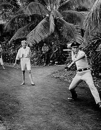 Elvis Presley and Laurel Goodwin during a break from filming 