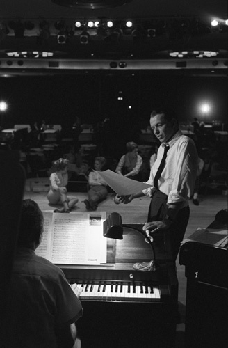 Frank Sinatra in the Copa Room at the Sands Hotel in Las Vegas running through the material he will use on his TV show