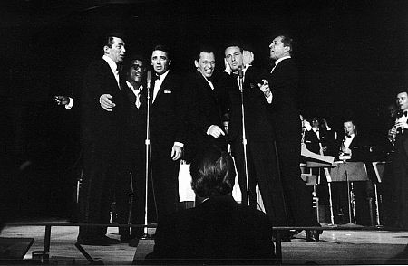 Frank Sinatra and the Rat Pack performing at the Sands Hotel, Las Vegas, 1960. Modern silver gelatin, 9.5x12, signed. $750 © 1978 Bob Willoughby MPTV