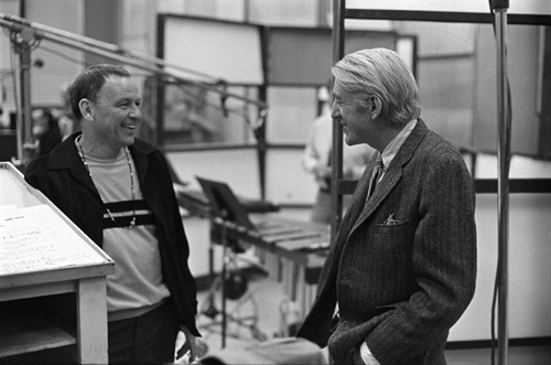 Frank Sinatra with Rod McKuen at a Los Angeles recording session in March of 1969
