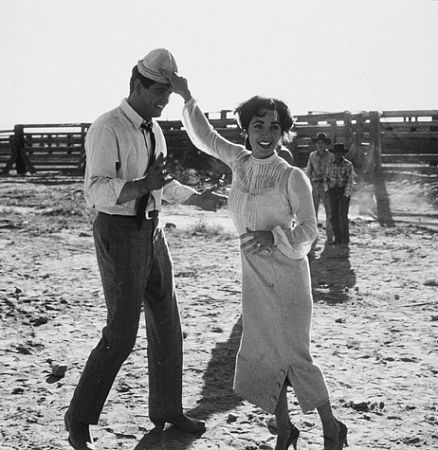 Elizabeth Taylor and Rock Hudson on the set of 