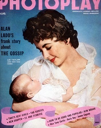 Photoplay Cover Elizabeth Taylor and son Chris August 1955 issue