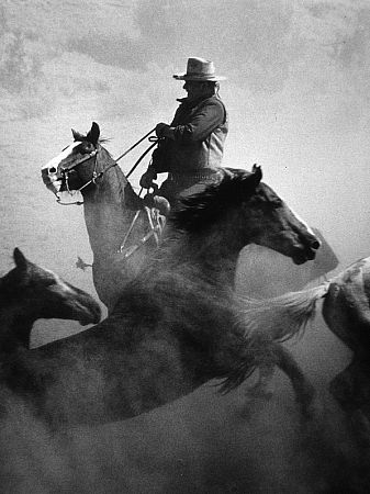 John Wayne riding a horse for 