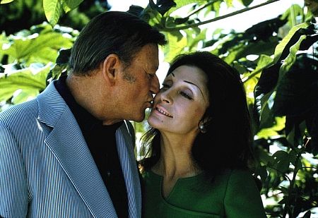 John Wayne and his wife, Pilar, at home, 1972.