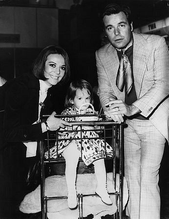 Natalie Wood, daughter Natasha, and Robert Wagner at London Airport, December 10, 1972.