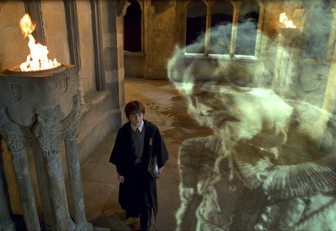 (L-r) Harry Potter (DANIEL RADCLIFFE) encounters Nearly Headless Nick (JOHN CLEESE).